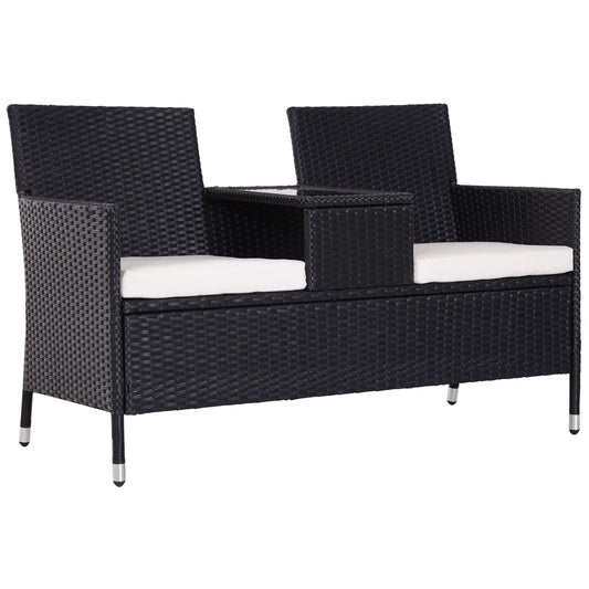 Outsunny 2-Seater Rattan Chair Set W/Middle Tea Table in Black
