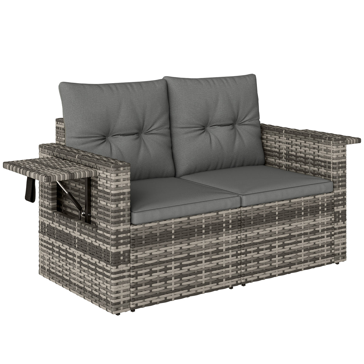 Outsunny 2 Seater Rattan Garden Sofa Outdoor Loveseat in Dark Grey