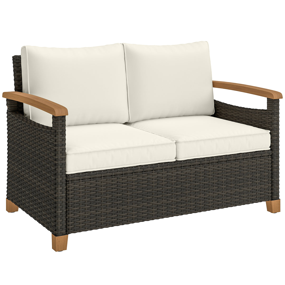 Outsunny 2 Seater Rattan Garden Sofa in Brown