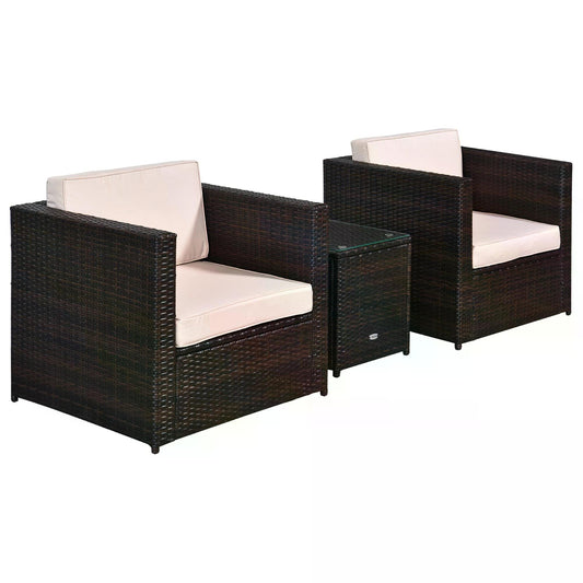 Outsunny 2-Seater Rattan Sofa Furniture Set W/Cushions in Brown