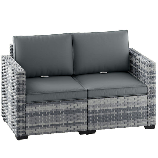 Outsunny 2 Seater Rattan Sofa in Mixed Grey