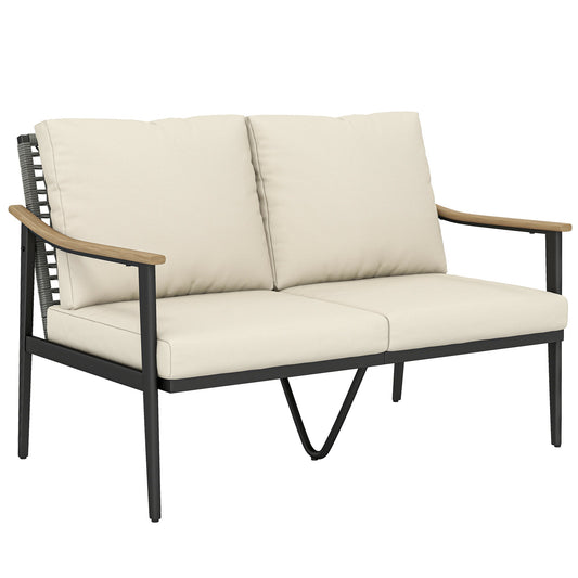Outsunny 2 Seater Rattan Sofa in Khaki