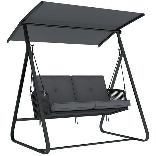Outsunny 2-Seater Rattan Swing Chair in Dark Grey