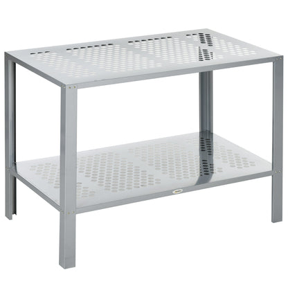 Outsunny 2-Tier Plant Stand in Silver