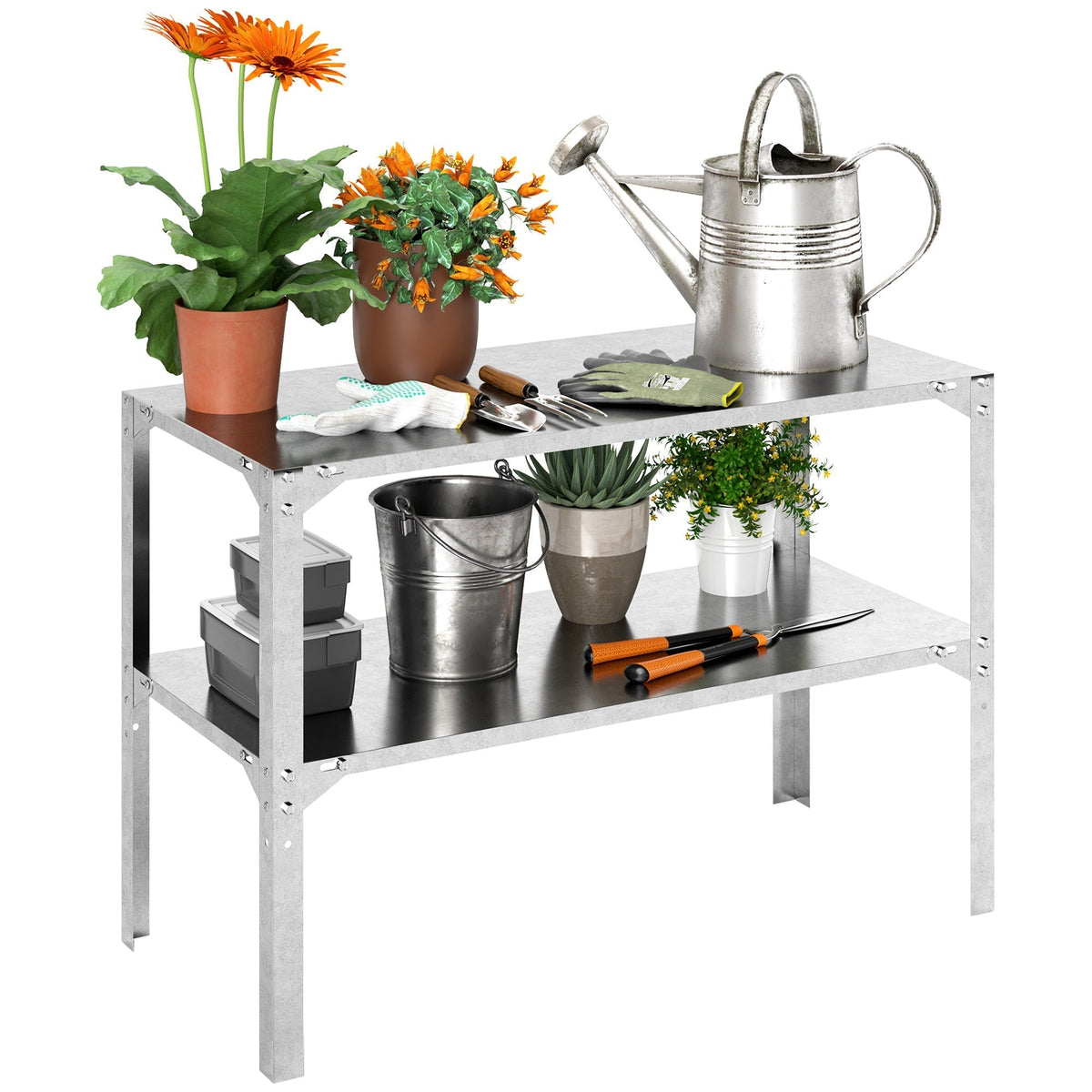 Outsunny 2 Tier Potting Bench Table in Silver Tone