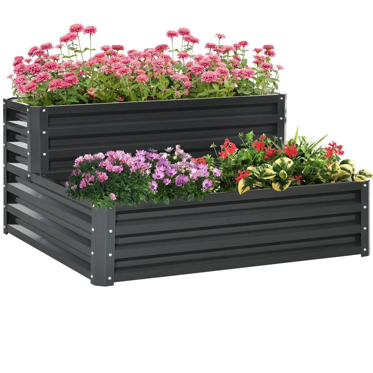 Outsunny 2 Tier Raised Garden Bed in Dark Grey