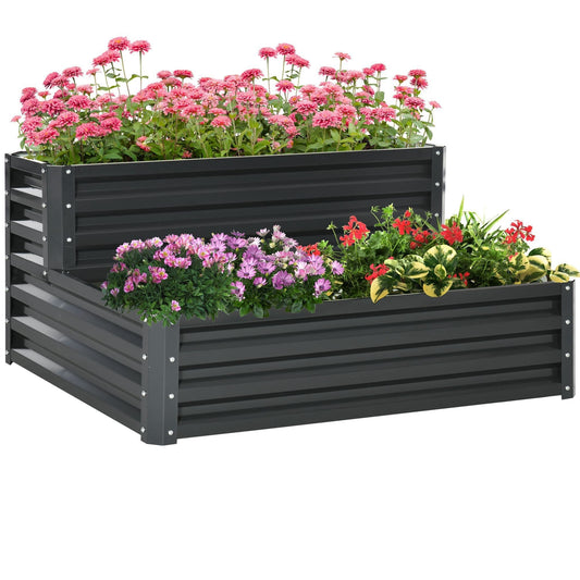 Outsunny 2 Tier Raised Garden Bed in Dark Grey