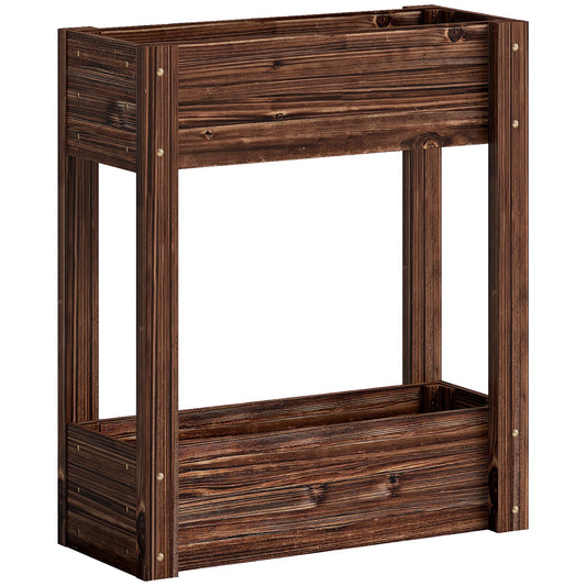 Outsunny 2-Tier Wooden Raised Planter in a Carbonised Finish