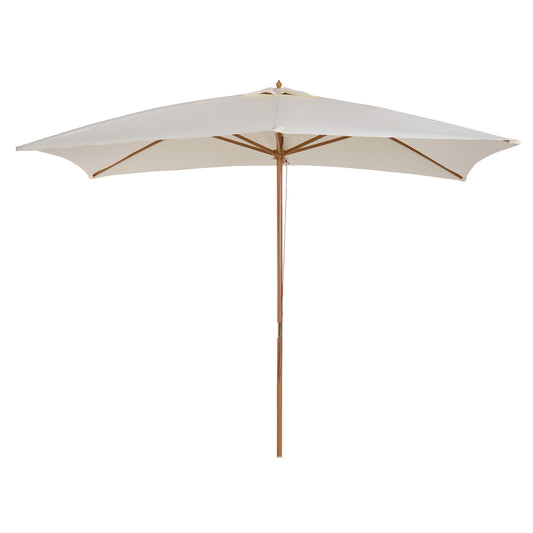 Outsunny Wooden Garden Parasol Umbrella Outdoor Sun Shade Canopy in Cream White