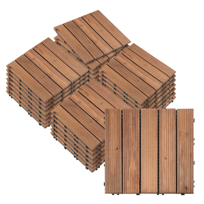 Outsunny 27 Pcs Solid Wood Interlocking Decking Tiles in Brown