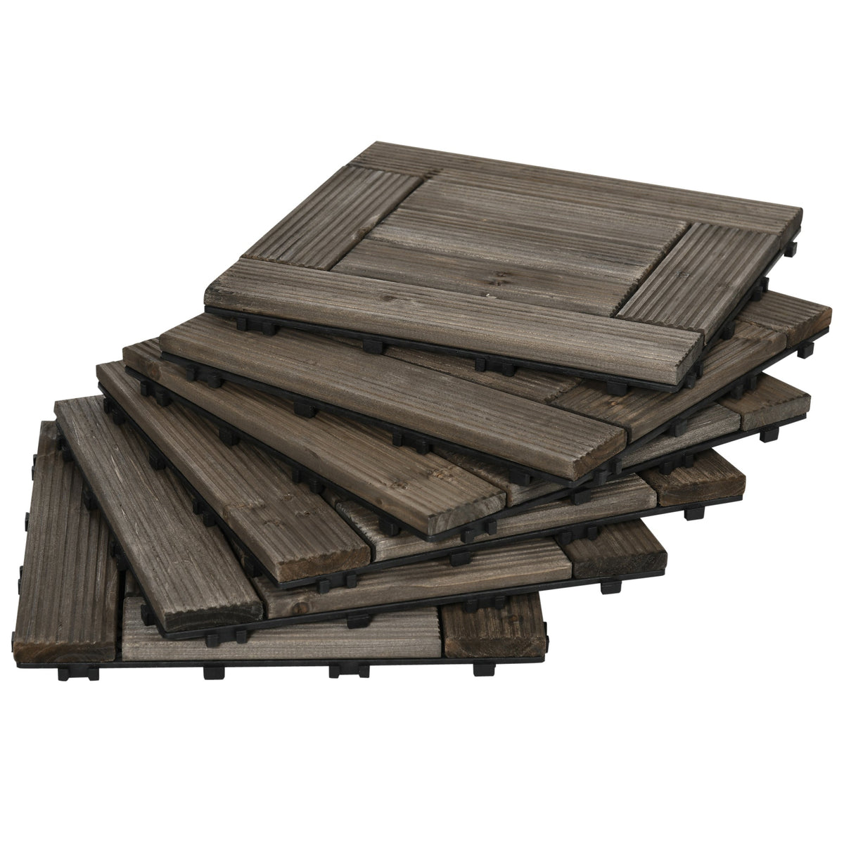 Outsunny 27 Pcs Wooden Interlocking Decking Tiles in Charcoal Grey