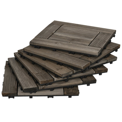 Outsunny 27 Pcs Wooden Interlocking Decking Tiles in Charcoal Grey