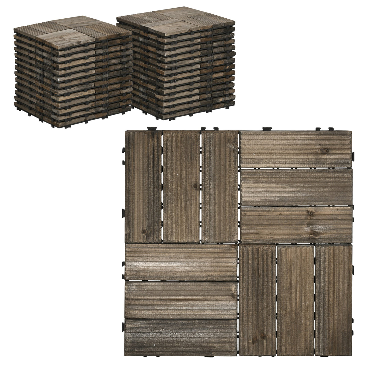Outsunny 27 Pcs Wooden Interlocking Decking Tiles in Charcoal Grey