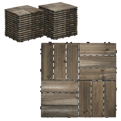 Outsunny 27 Pcs Wooden Interlocking Decking Tiles in Charcoal Grey