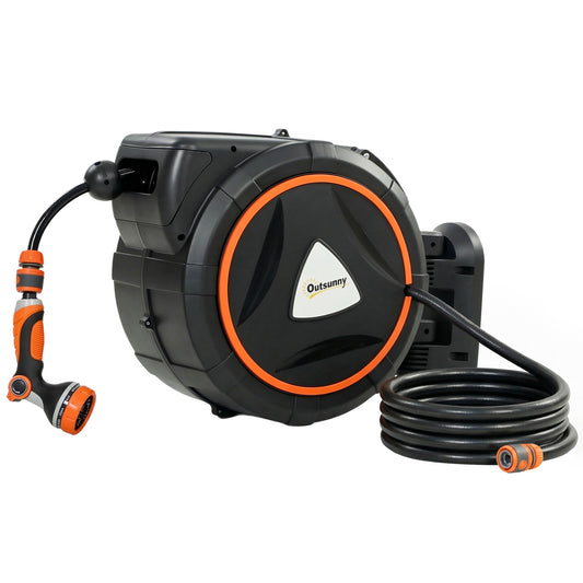 Outsunny 23+2m Retractable Hose Reel Wall Mounted in Orange