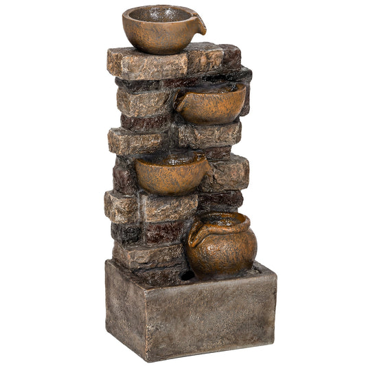 Outsunny 28" 5-Tier Outdoor Fountain in Rustic Brown
