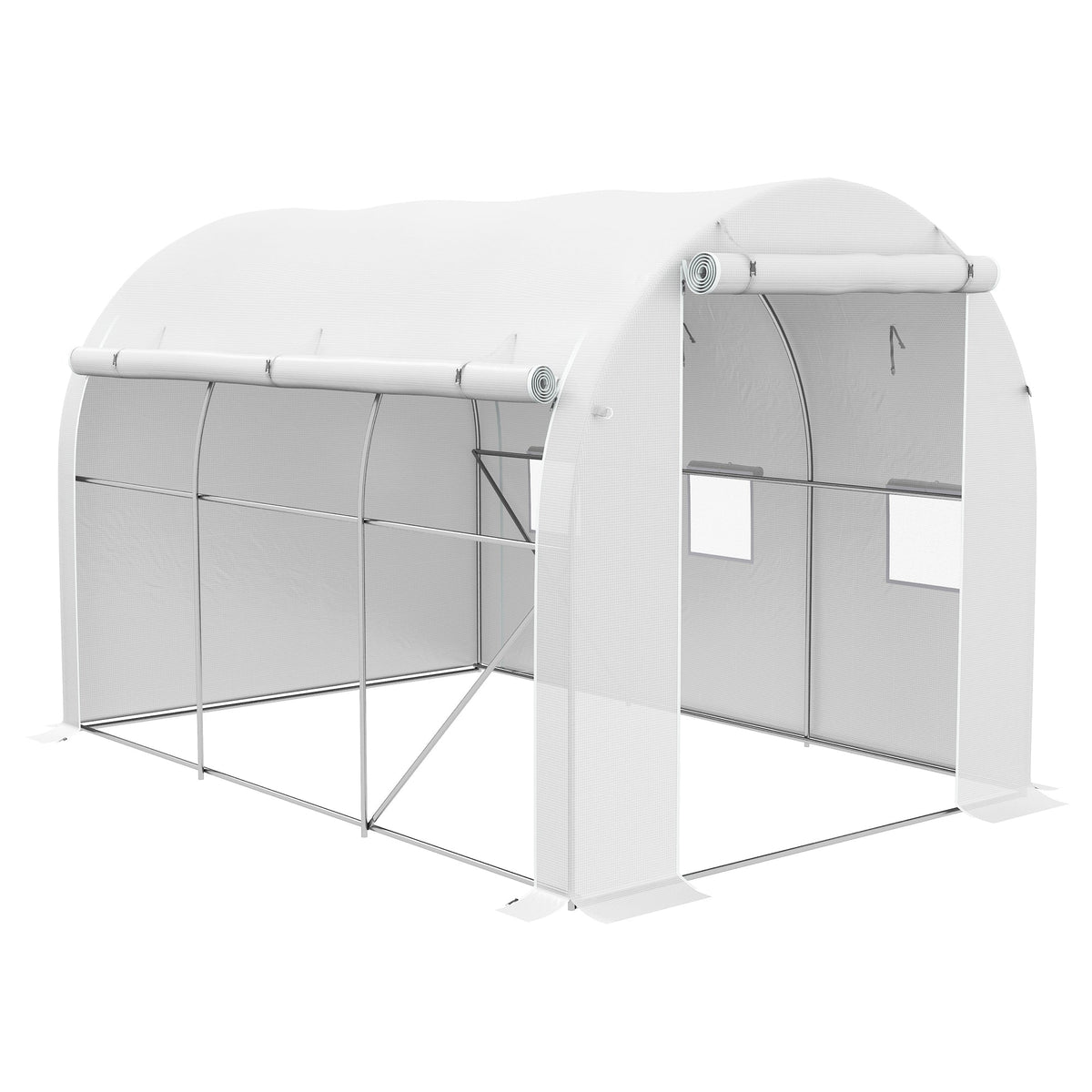 Outsunny Steel Frame Polytunnel Greenhouse in White