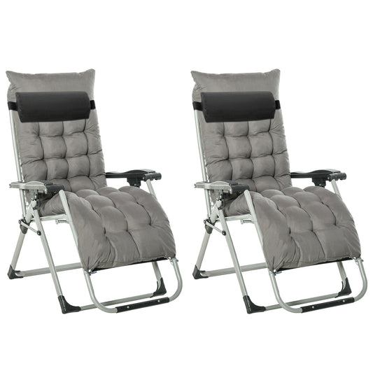 Outsunny 2pc Reclining Zero Gravity Sun Loungers in Dark Grey
