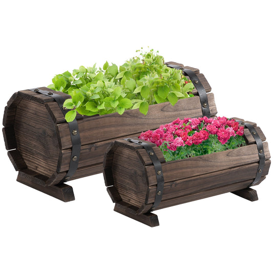 Outsunny 2PCs 56L Wooden Planter Box in Brown