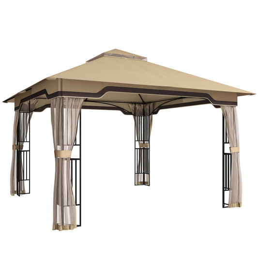 Outsunny Outdoor Garden Gazebo with Post Shelves in Khaki