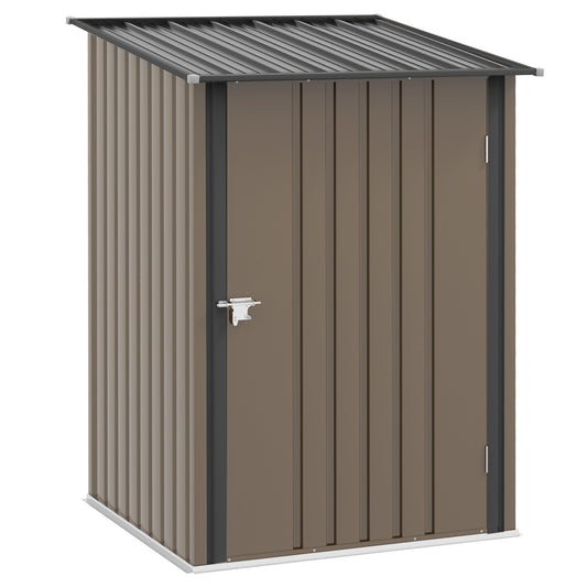 Outsunny Lean To Steel Garden Shed in Brown and Grey