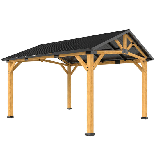Outsunny Hardtop Gazebo Canopy with Galvanised Metal Roof in Black Grey