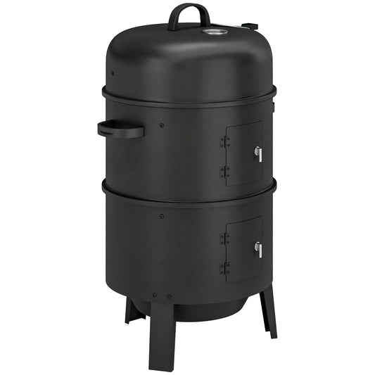 Outsunny 3-in-1 Vertical Charcoal Smoker with 2 Grill Grates