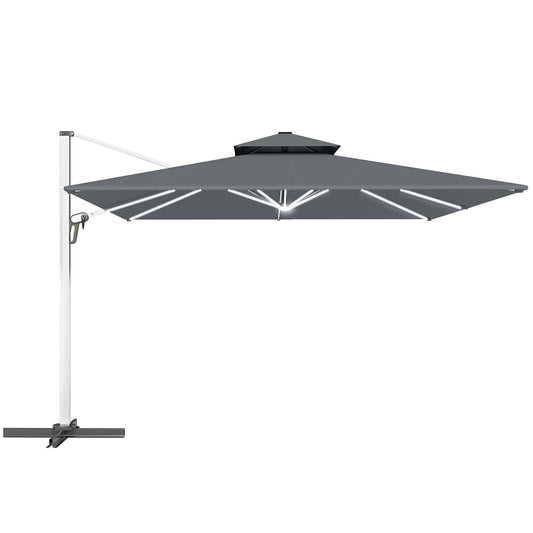Outsunny 3(m) Garden Cantilever Parasol with Solar LED Lights in Grey