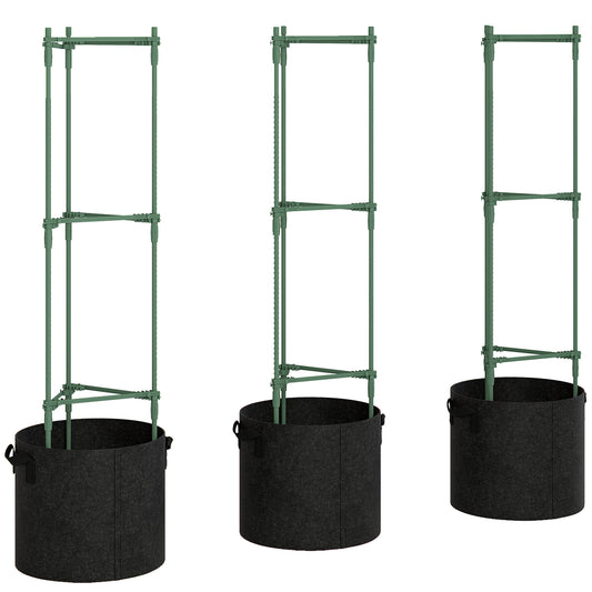 Outsunny 3 Packs Tomato Cages with 83.7L Grow Bags in Green