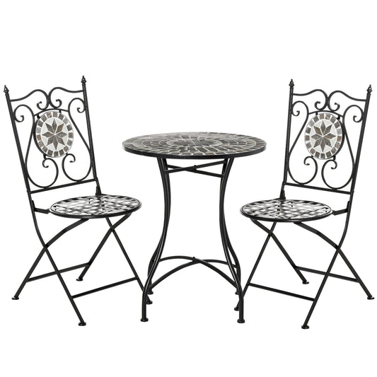 Outsunny 3 Pcs Mosaic Tile Garden Bistro Set in Grey