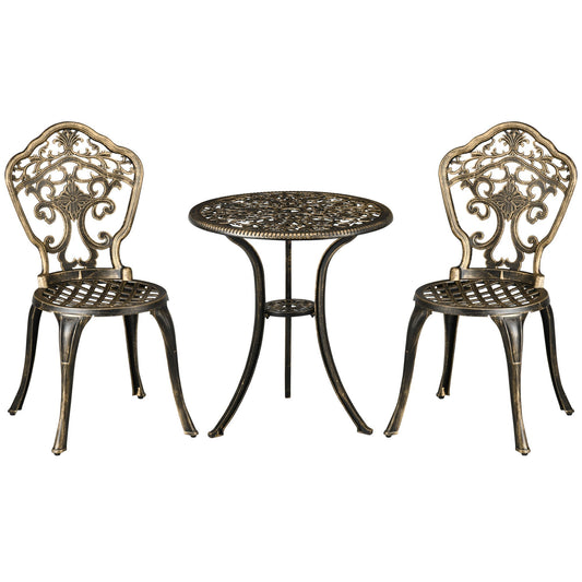 Outsunny 3 Piece Cast Aluminium Garden Bistro Set in Bronze Tone