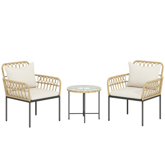 Outsunny 3 Piece Rattan Bistro Set in Beige