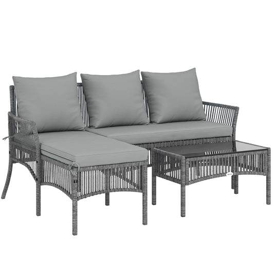 Outsunny 3 Piece Rattan Garden Furniture Corner Sofa Set in Dark Grey