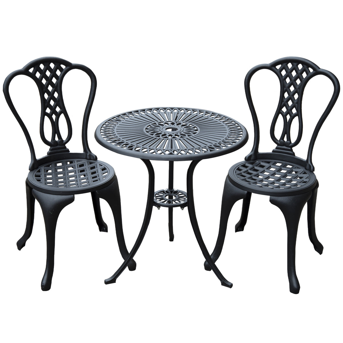 Outsunny 3 Piece Small Patio Furnture Cast Aluminium Bistro Set in Black