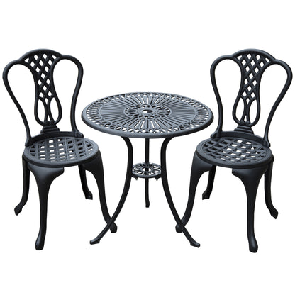 Outsunny 3 Piece Small Patio Furnture Cast Aluminium Bistro Set in Black