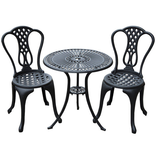 Outsunny 3 Piece Small Patio Furnture Cast Aluminium Bistro Set in Black
