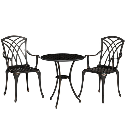 Outsunny 3 Pieces Garden Dining Set for 2 in Bronze Tone