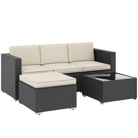 Outsunny 3 Pieces Garden Furniture Set w/ Cushions in Black