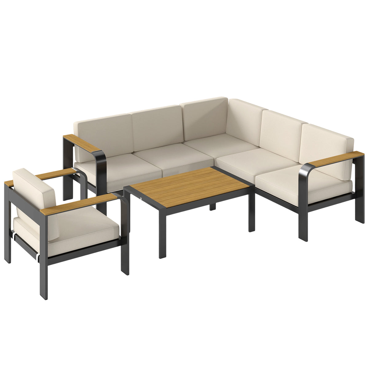 Outsunny 3 Pieces Garden Furniture Set with L-Shaped Sofa in Beige