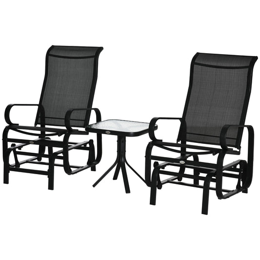 Outsunny 3 Pieces Garden Gliding Chair Set in Black