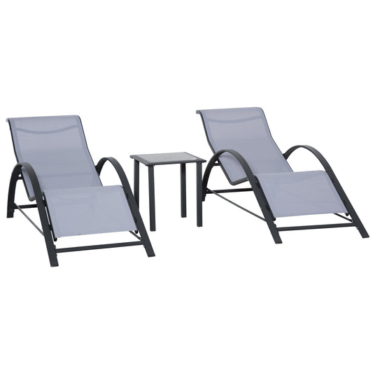 Outsunny 3 Pieces Lounge Chair Set in Light Grey