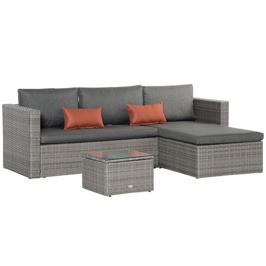 Outsunny 3 Pieces Outdoor PE Rattan Sofa Set in Grey
