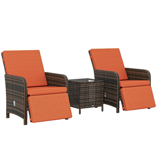 Outsunny 3 Pieces Rattan Bistro Set Balcony Furniture in Orange