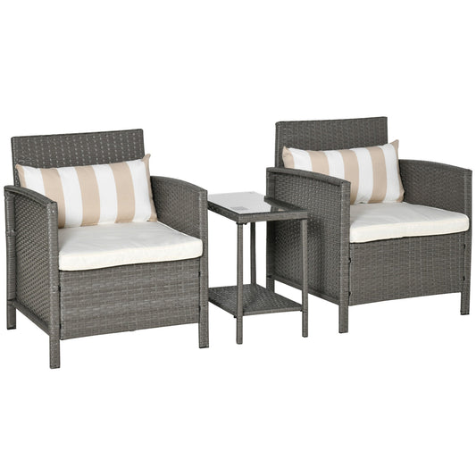 Outsunny 3 Pieces Rattan Bistro Set in Light Grey