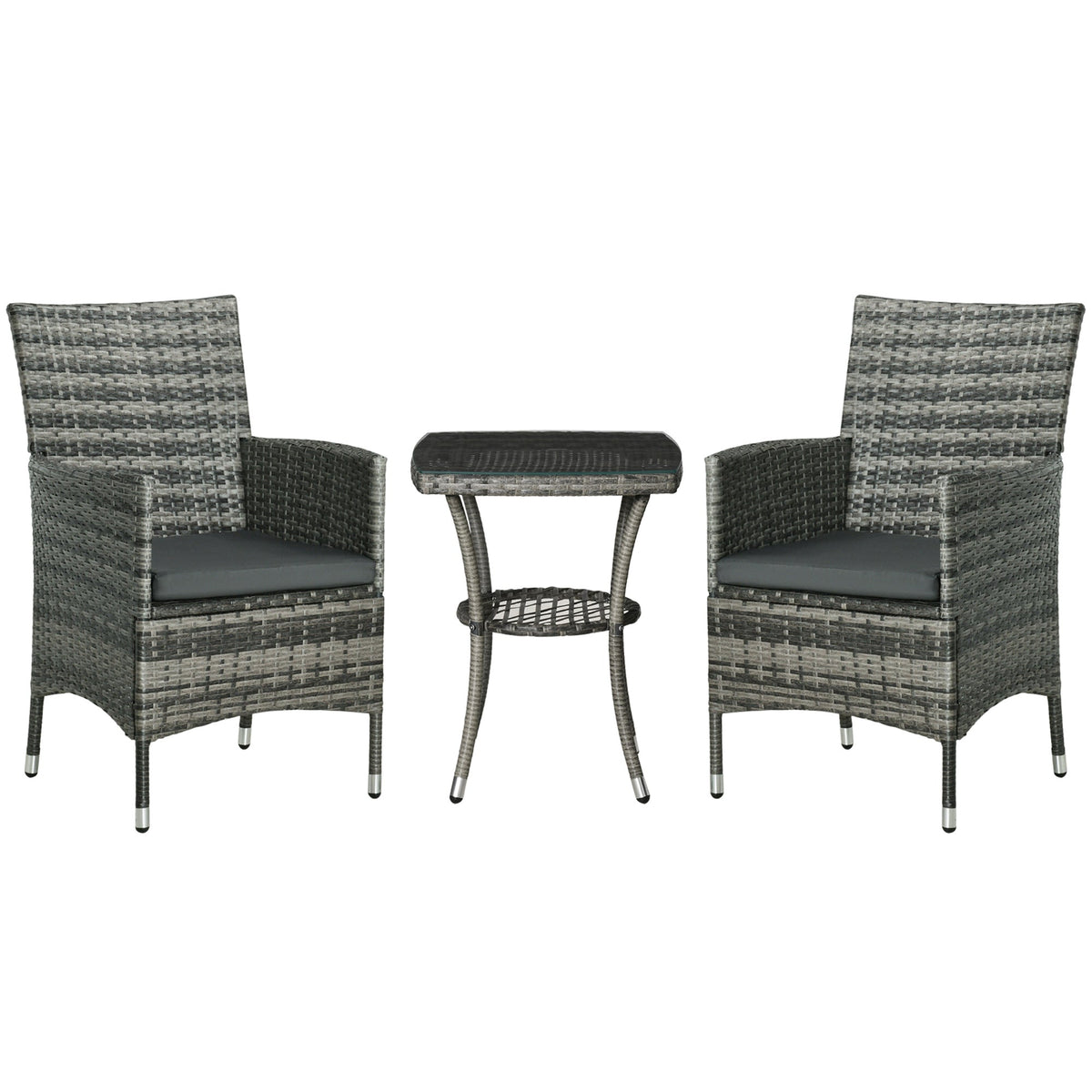 Outsunny 3 Pieces Rattan Bistro Set in Mixed Grey