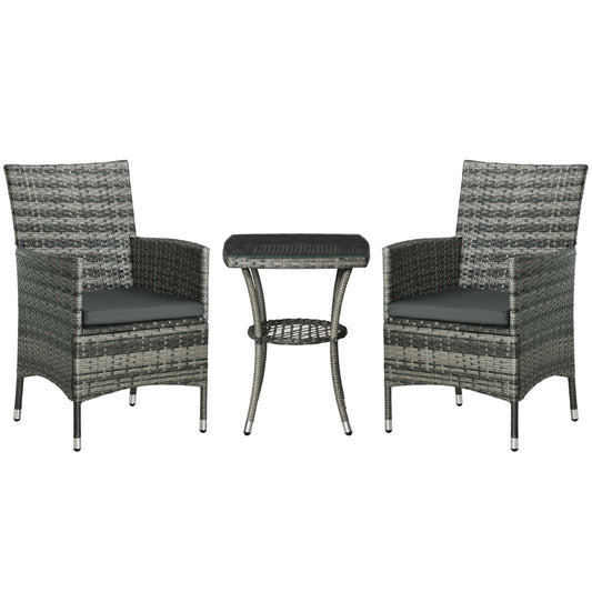 Outsunny 3 Pieces Rattan Bistro Set in Mixed Grey