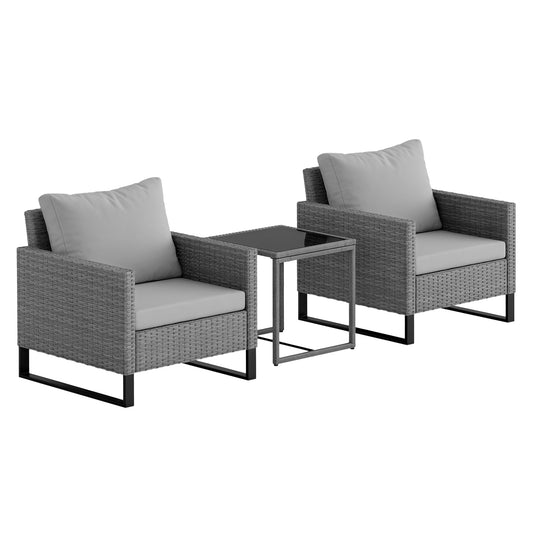 Outsunny 3 Pieces Rattan Bistro Set with 4 Cushions in Light Grey