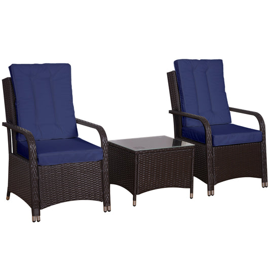 Outsunny 3 Pieces Rattan Bistro Set with Furniture Cover in Dark Blue