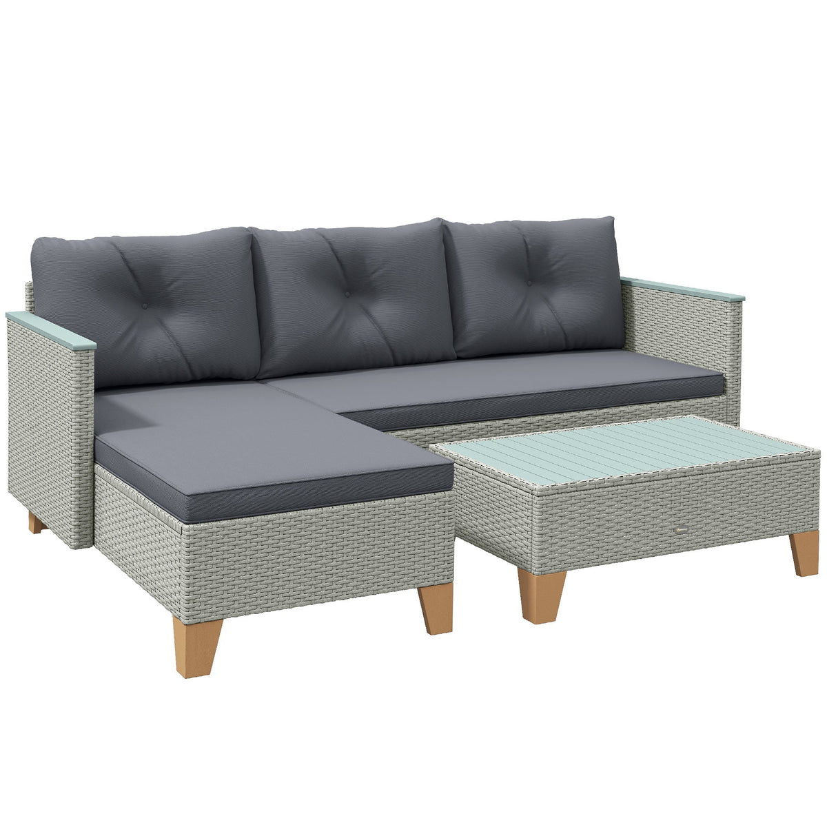 Outsunny 3 Pieces Rattan Garden Furniture Set in Charcoal Grey