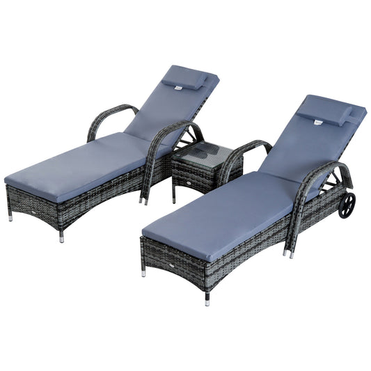 Outsunny 3 Pieces Rattan Sun Loungers in Grey